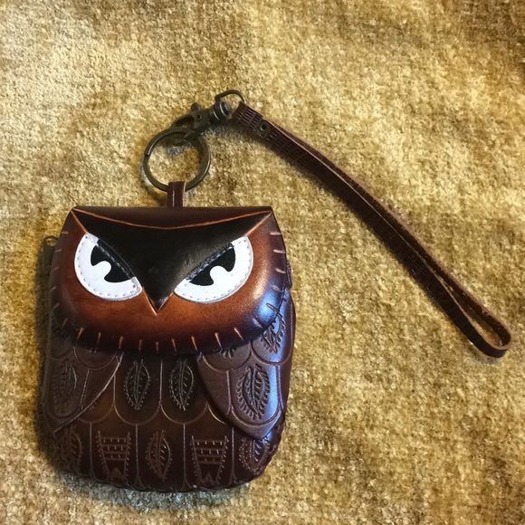 Accessories - Leather owl  coin purse with strap